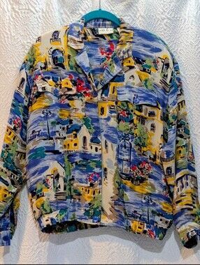 Vintage Natalie And Me Shirt Jacket, S, 100% Silk, Colorful, Traveling, GUC